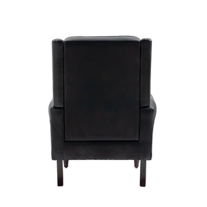 Modern Accent Armchair with Black PU Leather and Wood Legs