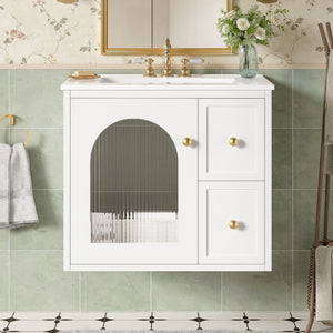 Wall-Mounted Bathroom Vanity Set with Ceramic Sink and Soft-Close Drawers - Black, Beige, or White