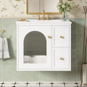 Wall-Mounted Bathroom Vanity Set With Sink, 2 Drawers And Soft-Close Door