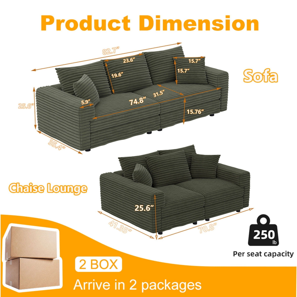 4 Seat Sofa, Modern Comfy Upholstered Sofa Cloud Couch, Deep Seat Couches With Soft Pillows
