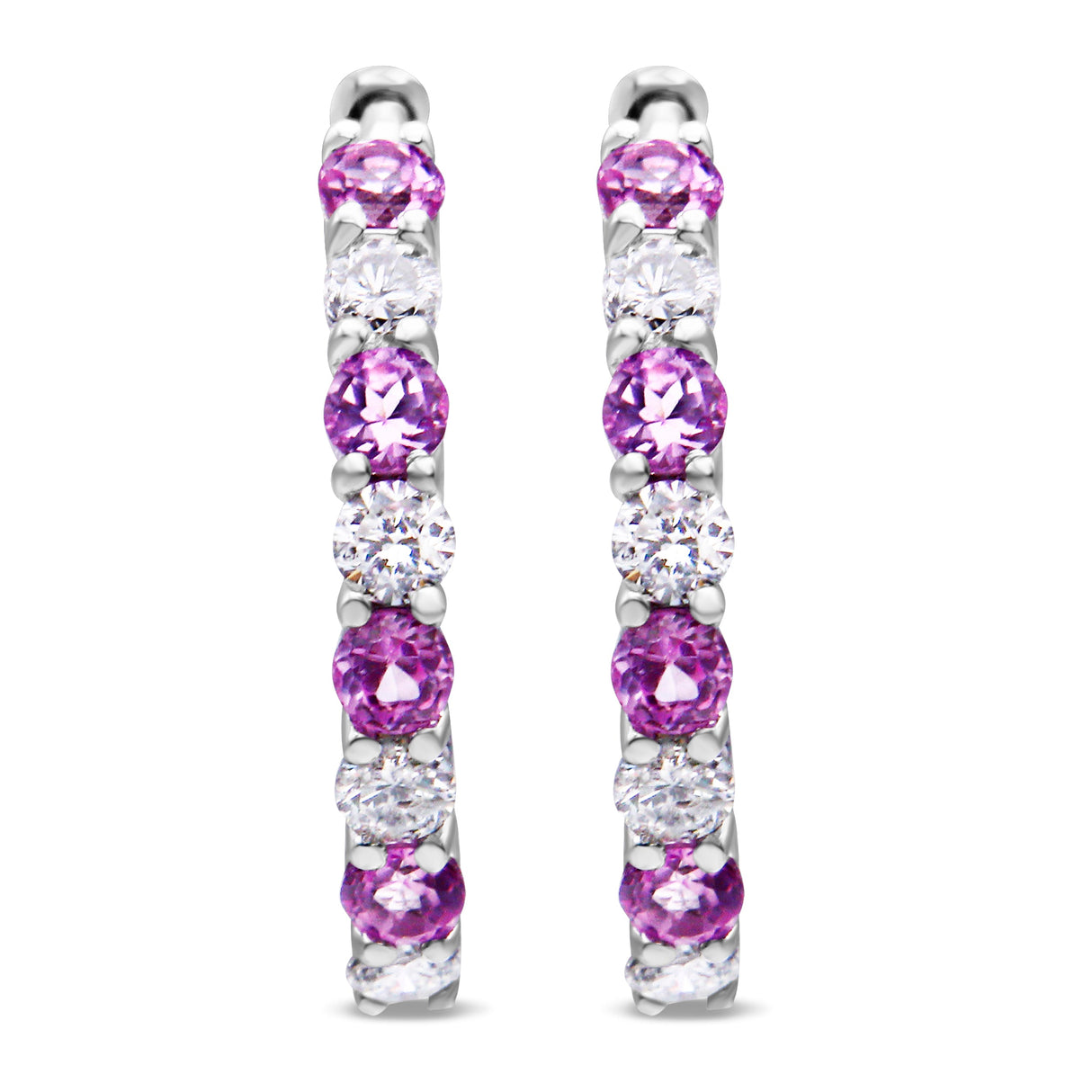 10K White Gold, Â½ Cttw Diamond, & Â½ Cttw Lab-Grown Blue Sapphire Leverback Hoop Earrings (H-I Color, I1-I2 Clarity)