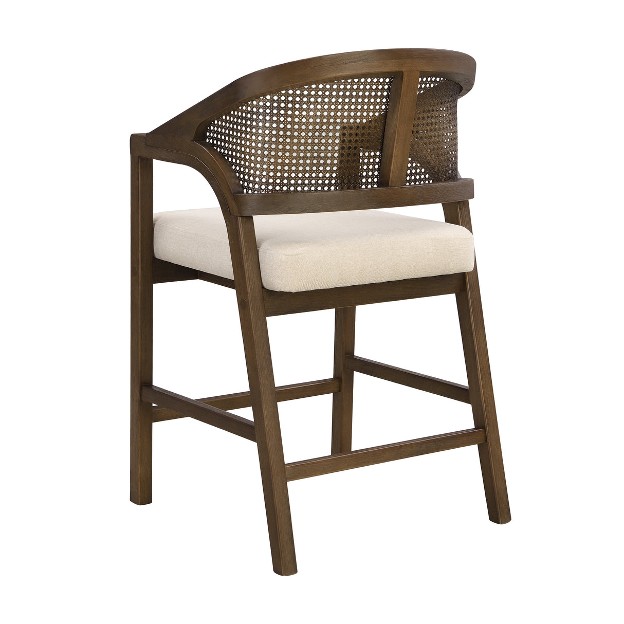 Wooden Frame Counter Stool with Rattan Back, Set of 2