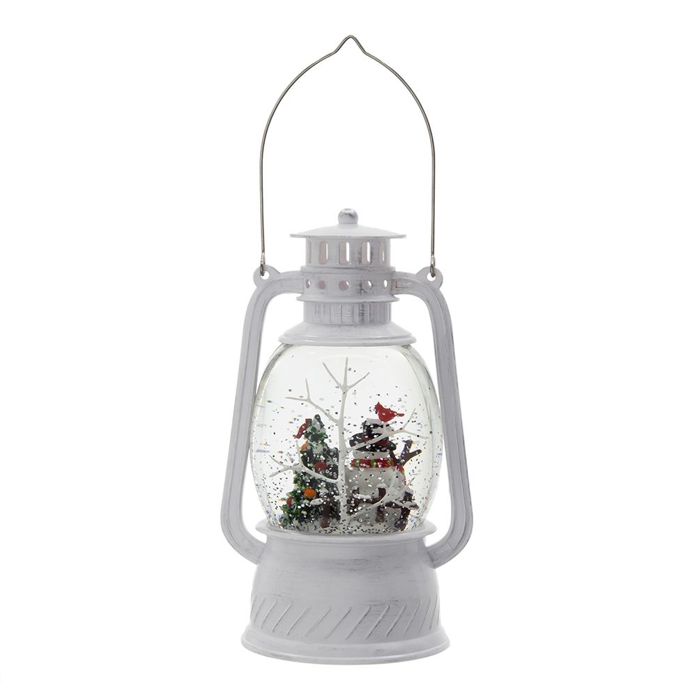 Christmas Plastic / Resin Lantern With Snowman & Tree LED / Water Spinning / 6 Hours Timer, 3*AA Batteries Required - White / Multi