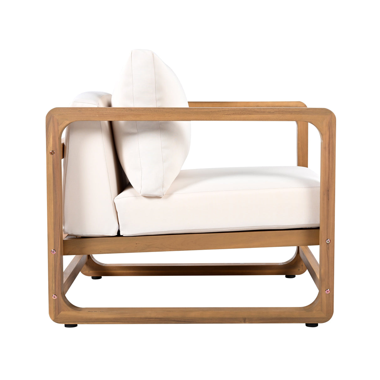 Outdoor Lounge Chair with Acacia Wood and White Cushions