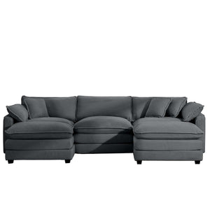 Modern Modular Cushion Sofa Set with Ottoman - Fabric, Multiple Colors