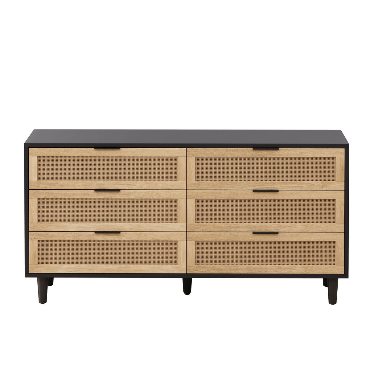 6 Drawer Storage Cabinet with Modern Rattan Drawers - Light Brown, Black, or White