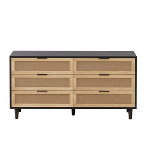 6 Drawer Storage Cabinet with Modern Rattan Drawers - Light Brown, Black, or White