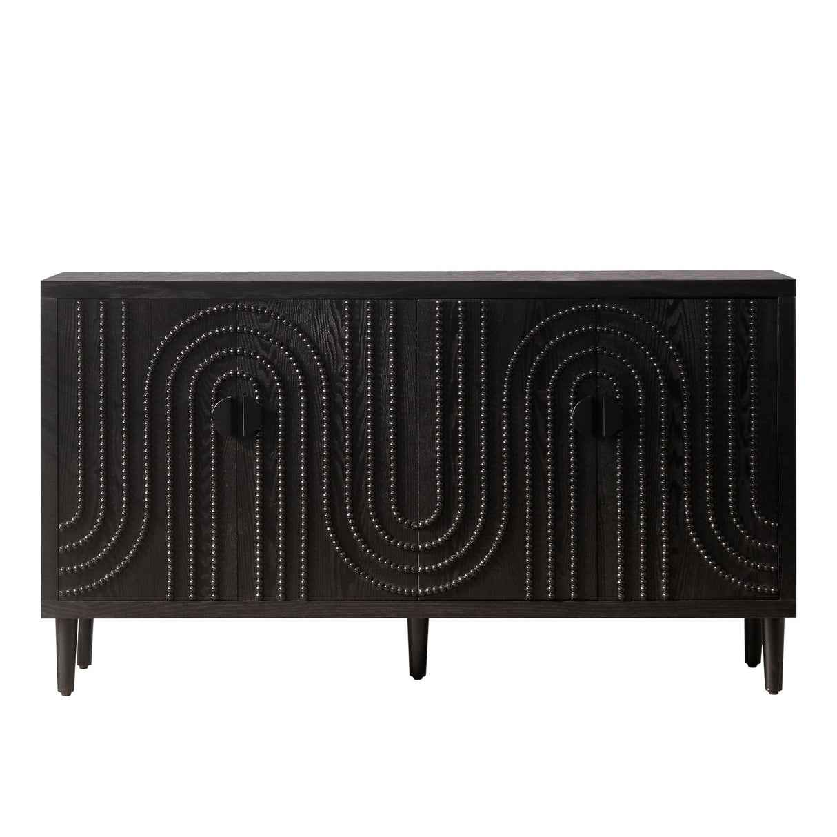 Modern Black Sideboard Cabinet with Decorative Nailhead Accents, Stylish Storage Solution for Dining, Living Rooms