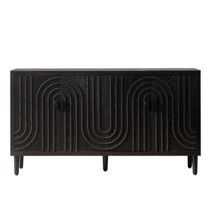Modern Black Sideboard Cabinet with Decorative Nailhead Accents, Stylish Storage Solution for Dining, Living Rooms