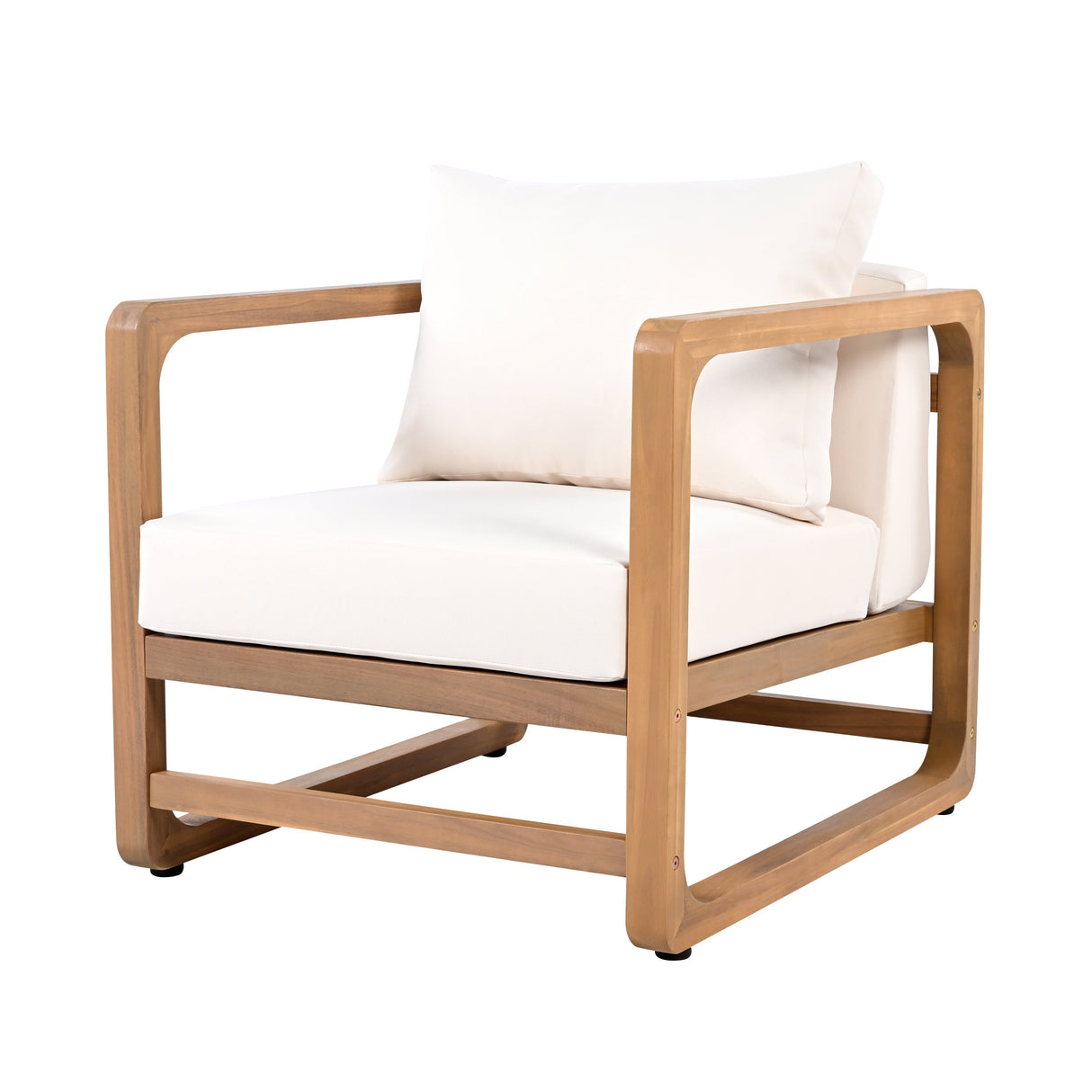 Acacia Wood Outdoor Set: 2 Club Chairs and Rustic Slat Side Table