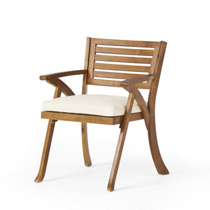 Outdoor 6 Pieces Acacia Wood Dining Set with Cushion and Handwoven Rattan Legs