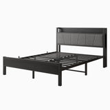 Queen Size Bed Frame with Storage Headboard and Charging Station