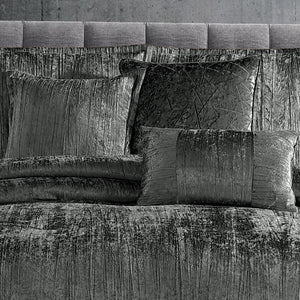 Charcoal Crinkle Velvet Comforter Ensemble with Plush Fill - 7 Piece Set