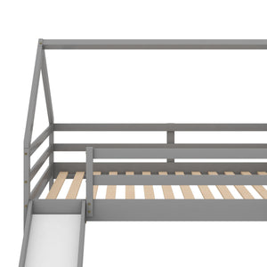 House Shape Bunk Bed With Slide And Ladder