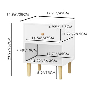 Nightstand With 1 Drawer And 1 Shelf - White
