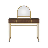 Coleen Walnut & Gold Finish Vanity Desk with Mirror & Jewelry Tray