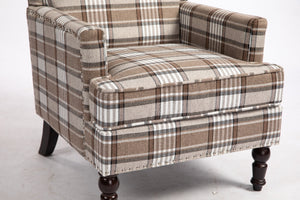 Upholstered Accent Chair with Brown Linen Fabric and Nailhead Trim