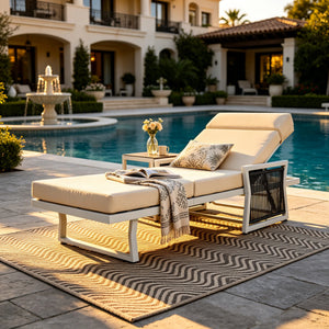 White Iron Outdoor Chaise Lounge