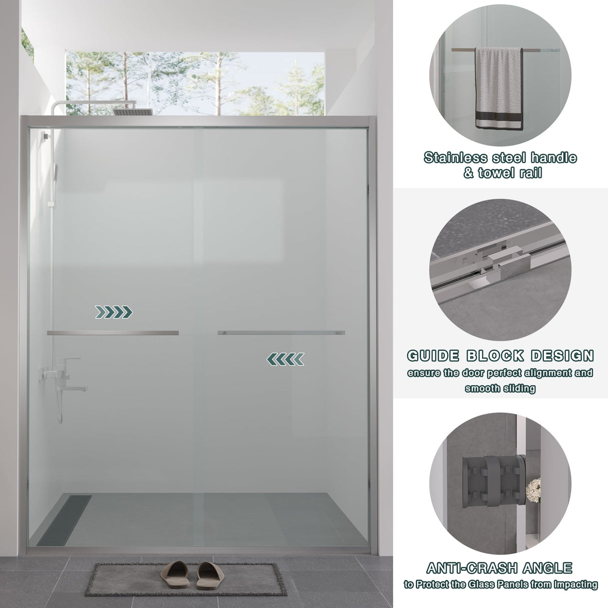 56-60"x74" Aluminum Frame Double Sliding Shower Door