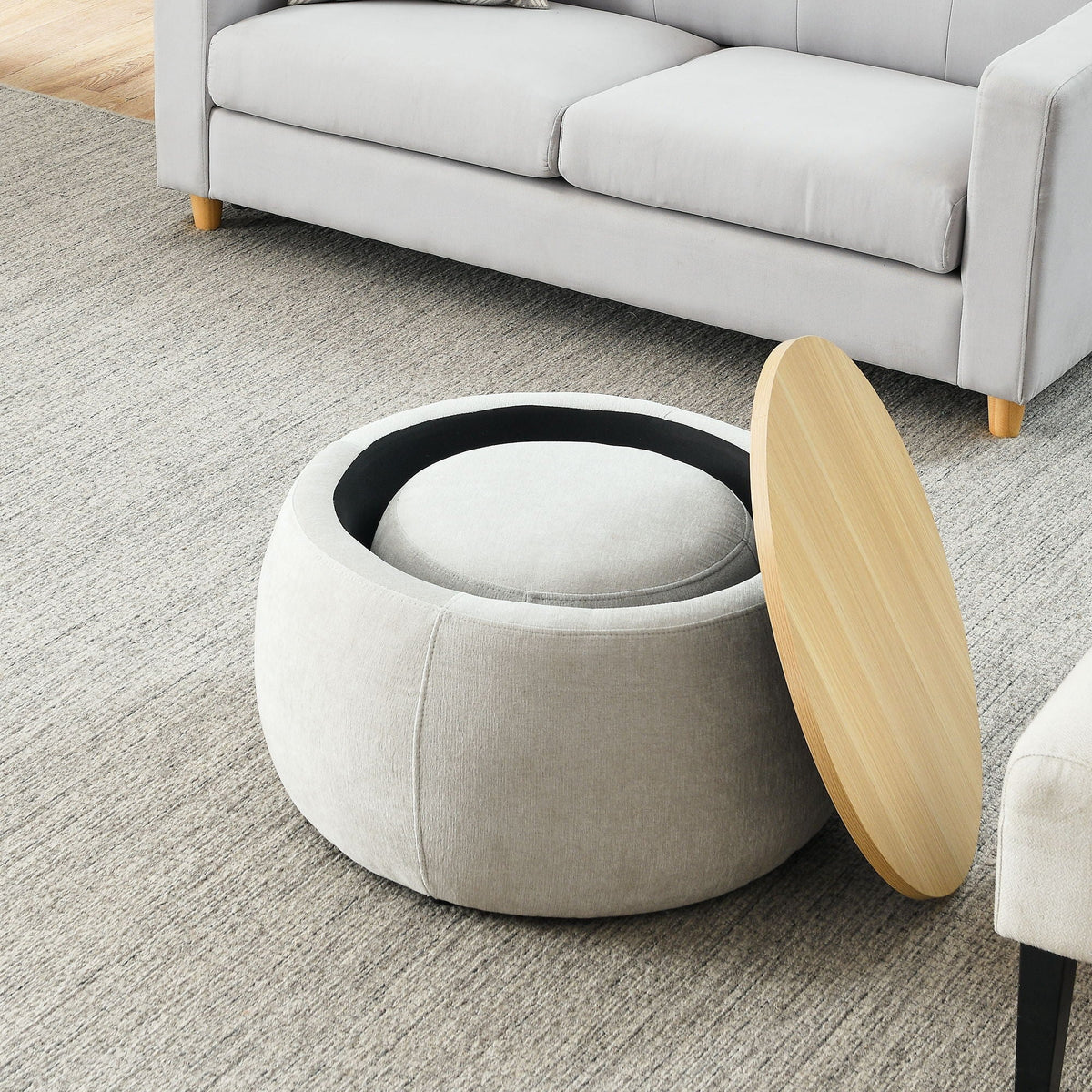 Round Storage Ottoman, 2 In 1 Function, End Table And Ottoman