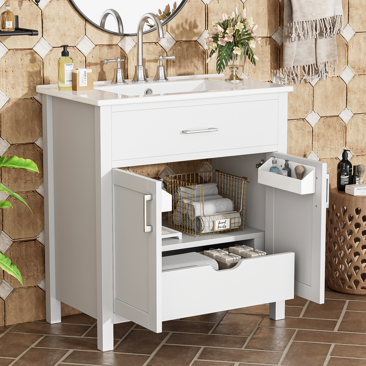30-Inch Bathroom Vanity with Ceramic Sink and Ample Storage