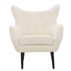 Style Velvet Arm Chair With Wingback And Flared Arms - Ivory