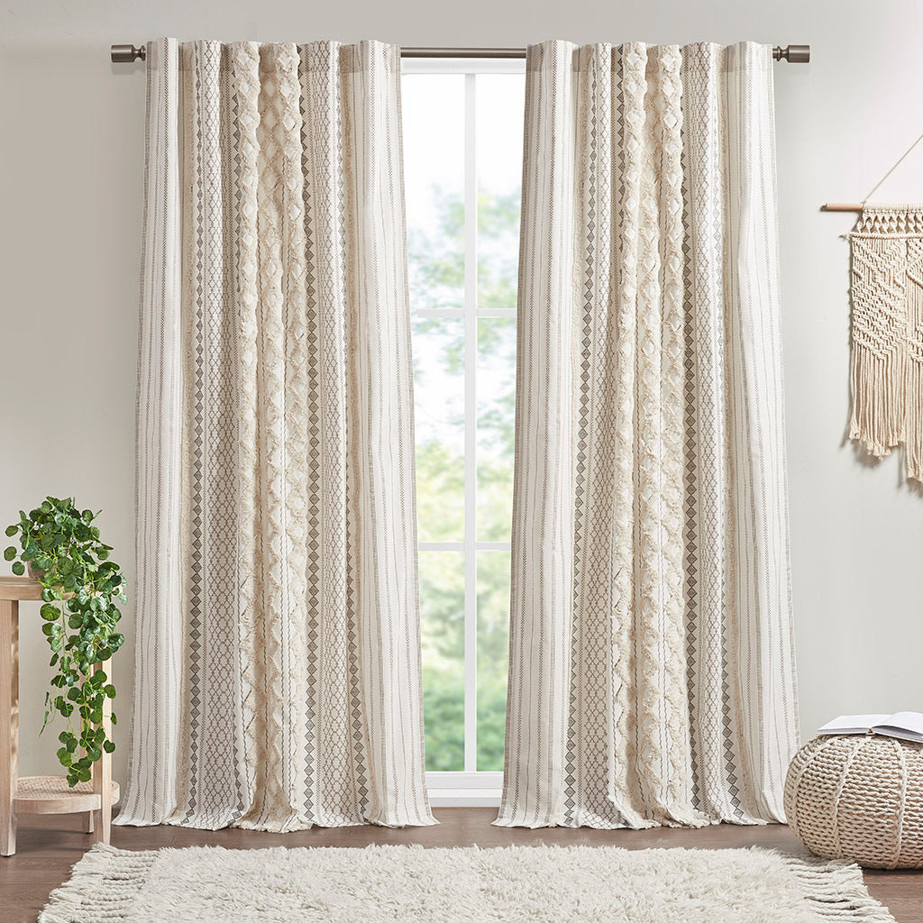 Cotton printed curtain panel with chenille stripe and lining
