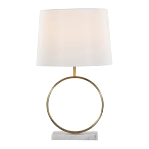 Moon Contemporary Table Lamp in White Marble, Gold Metal and White Shade