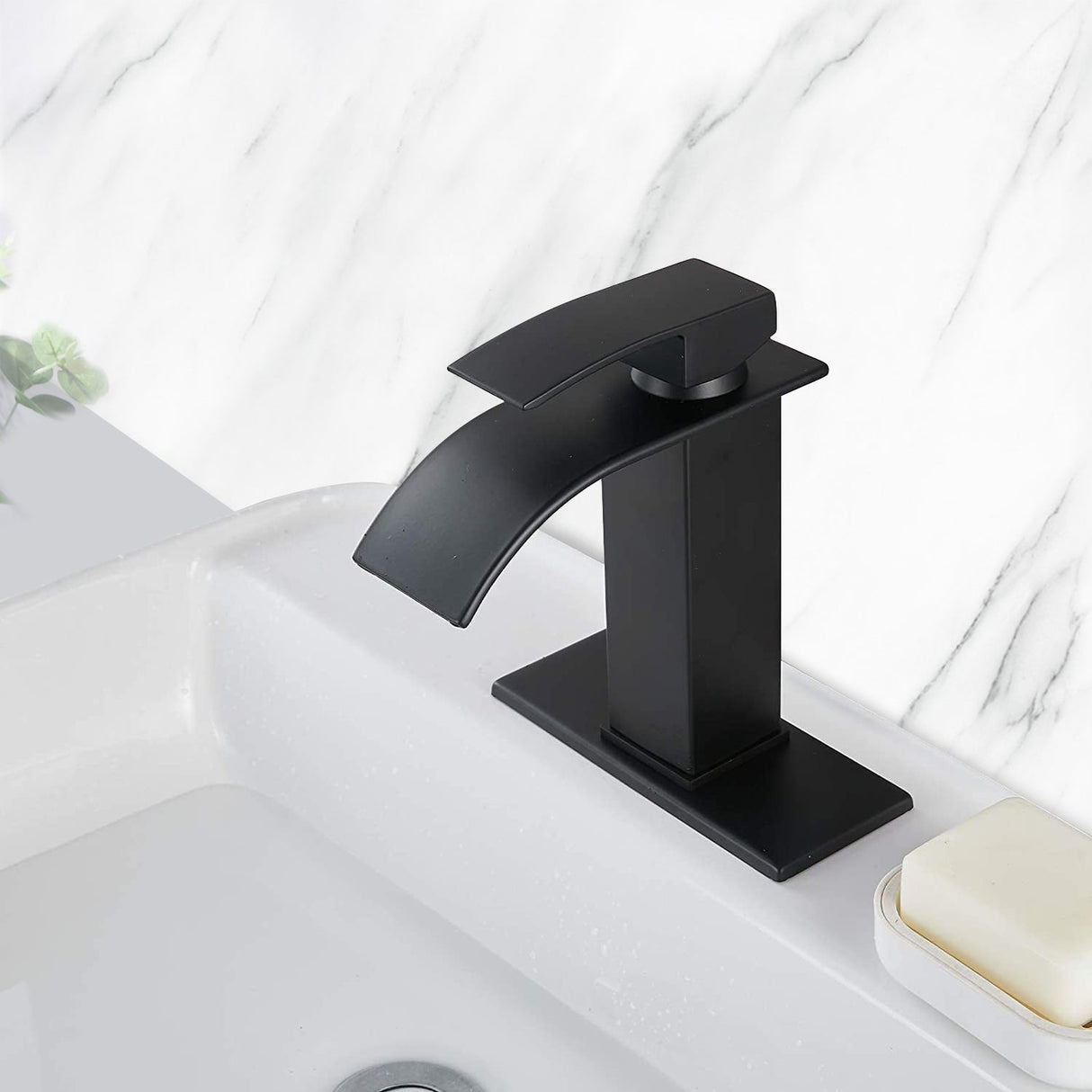 Waterfall Spout Bathroom Sink Single Handle Faucet with Pop-Up Drain