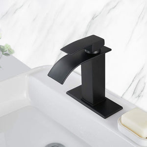 Waterfall Spout Bathroom Sink Single Handle Faucet with Pop-Up Drain