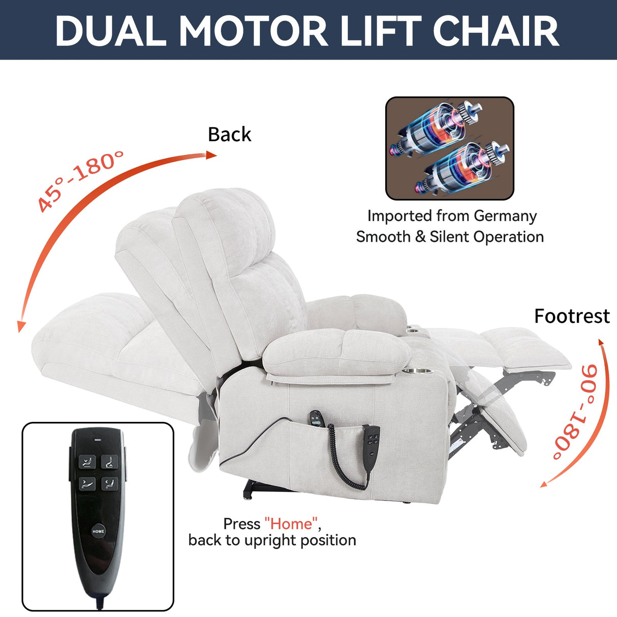 Beige Dual Motor Infinite Position Power Lift Recliner Chair