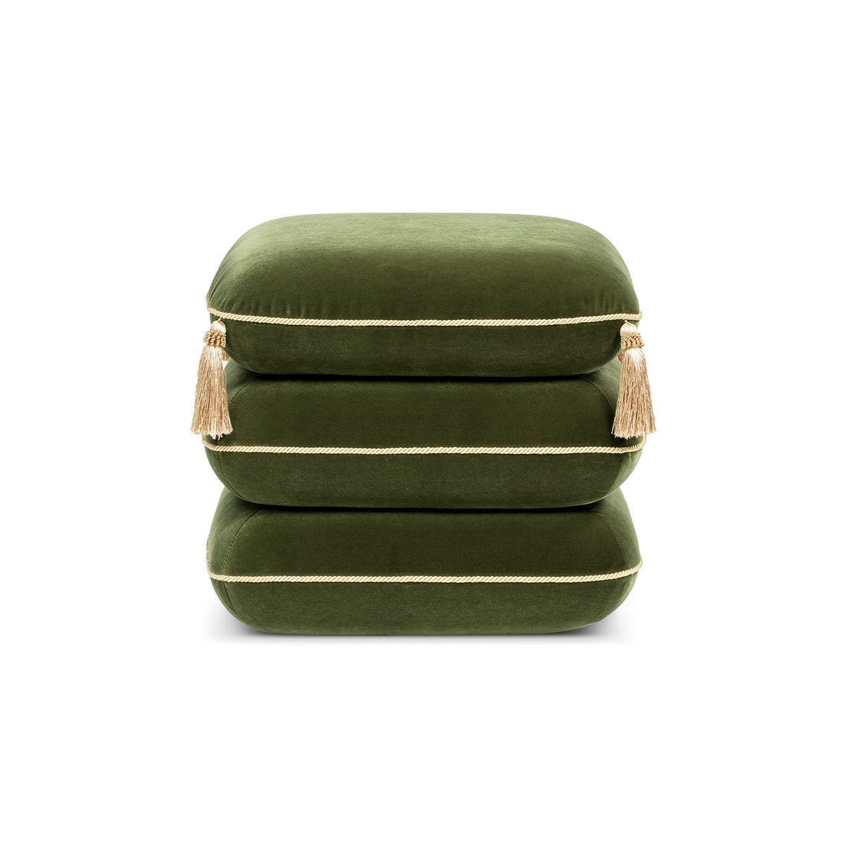 Monarch 19.5" Tassled Ottoman, Olive