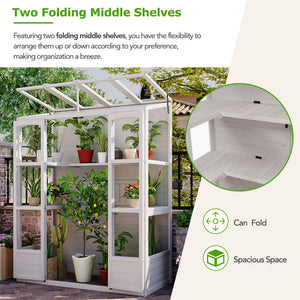 TOPMAX 78-inch Wooden Walk-in Greenhouse with 4 Skylights and Folding Shelves