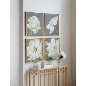 Set of 4 White and Gold Botanical Wall Art Prints, 20” x 20”