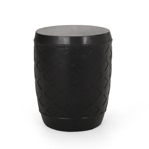Outdoor Side Table with Lattice Design and Round Top - Black