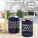 Delight Powder-Coated Iron End Table Set of 2, Navy Blue