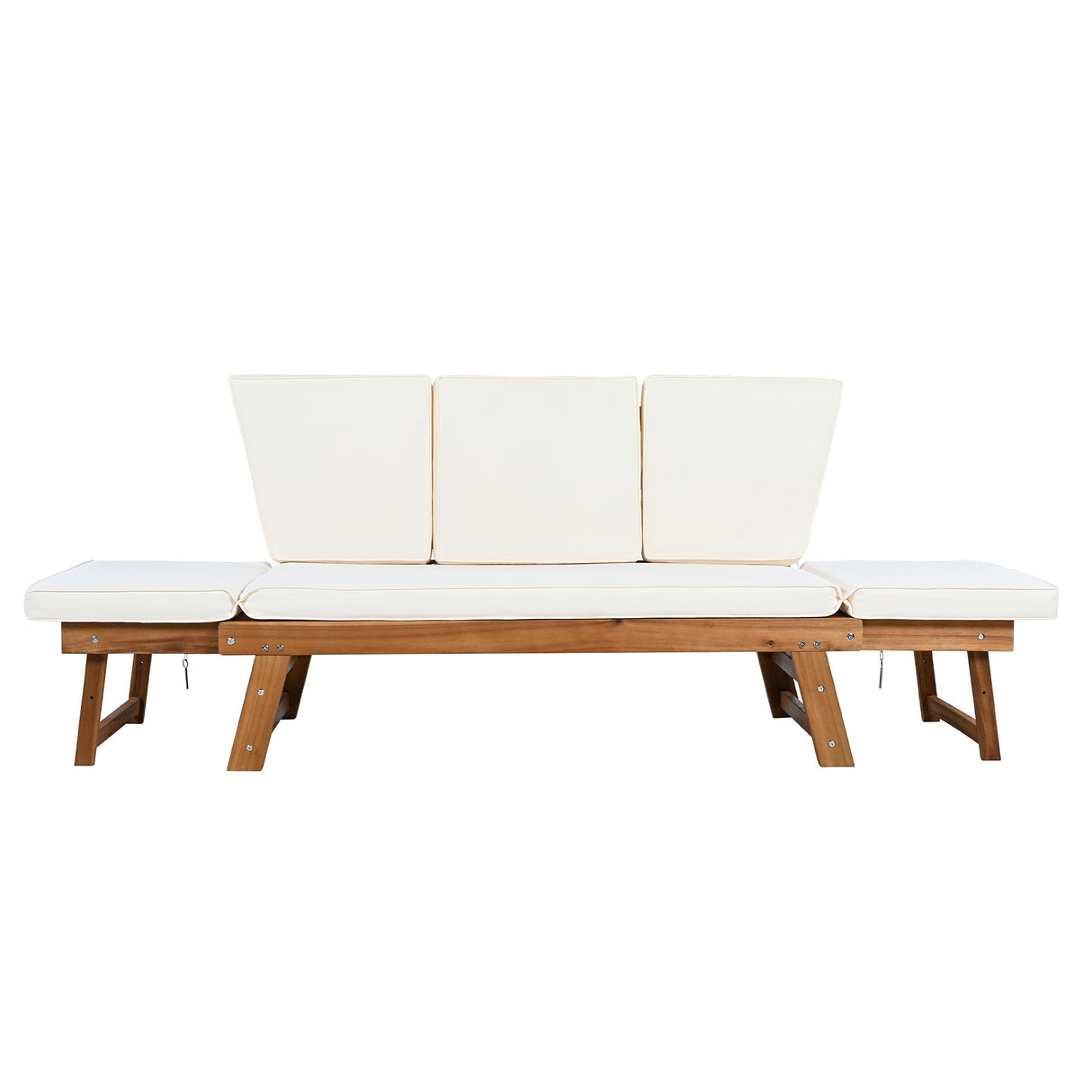 Topmax Outdoor Adjustable Patio Wooden Daybed Sofa Chaise Lounge with Cushions