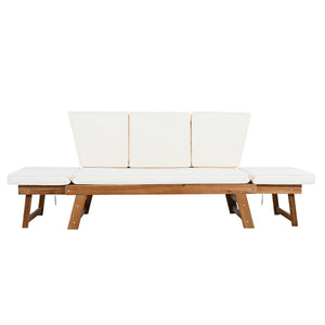 Topmax Outdoor Adjustable Patio Wooden Daybed Sofa Chaise Lounge with Cushions