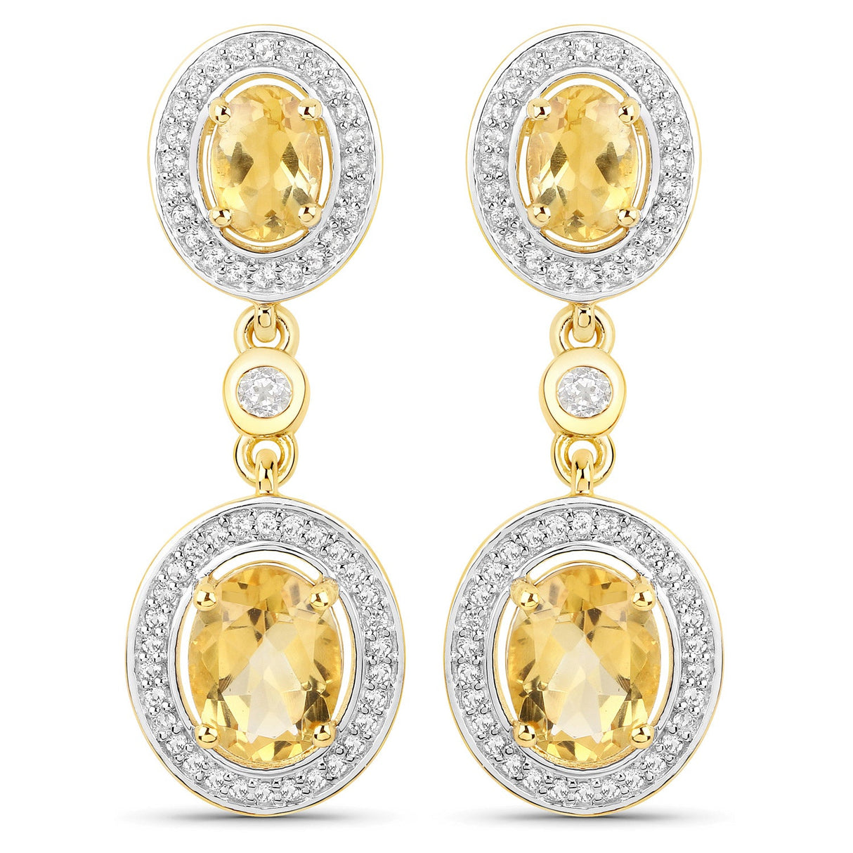 18K Yellow Gold Plated 5.70 Carat Genuine Citrine and White Topaz .925 Sterling Silver Earrings