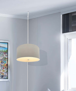2 Light Swag Plug-In Pendant 16"w Light Oatmeal Linen Drum with Diffuser, White Cord