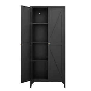 Adjustable 2 Door Kitchen Pantry Cabinet With Striped Design