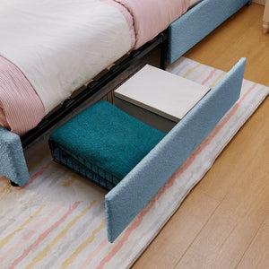 Twin Size Kids Upholstered Bed with Oversized Rabbit Ear Headboard, LED Light & 4 Storage Drawers, Boucle Fabric (79.5''X40.75''X41'')