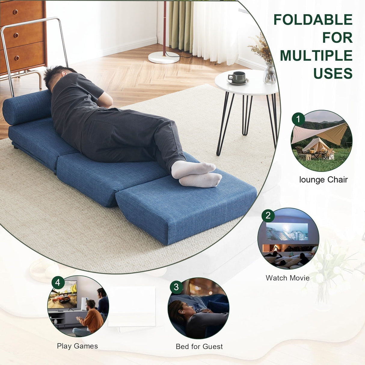 Foldable Single Chair Sofa Bed With Pillow, Easy To Store, Breathable And Wearable