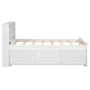 Platform Bed With Storage Headboard, USB, Trundle And 3 Drawers