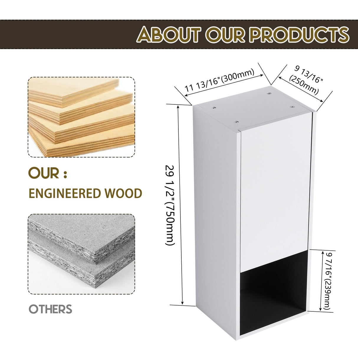 12" Bathroom Side Cabinet with Soft Close Doors