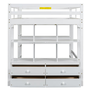 Full Size Loft Bed With Built In Desk, 2 Drawers, Storage Shelves - White