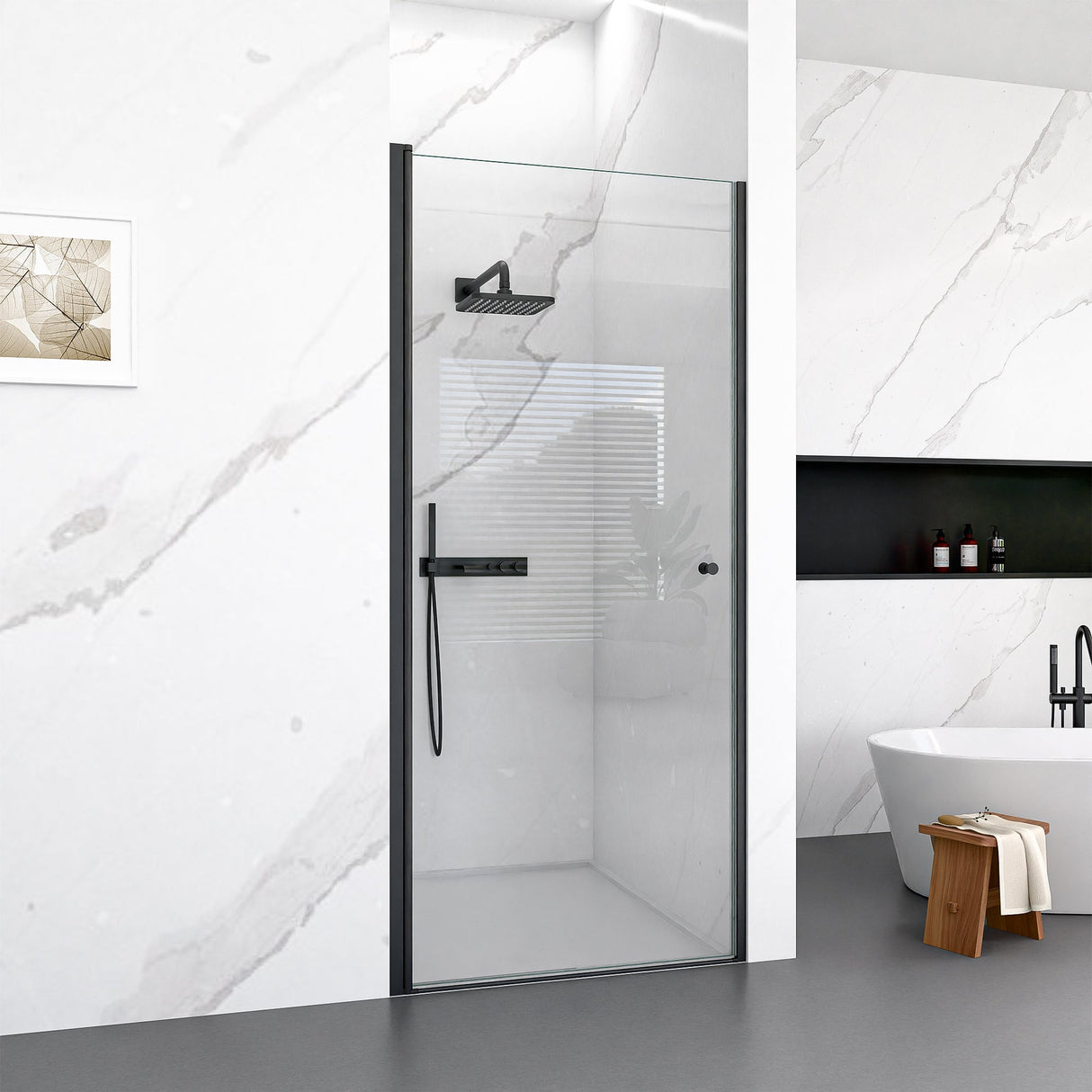 34"W x 72"H Frameless Circular Pivot Shower Door in Matte
