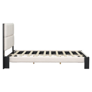 Boucle Queen Bed Frame With Square-Stitched Headboard