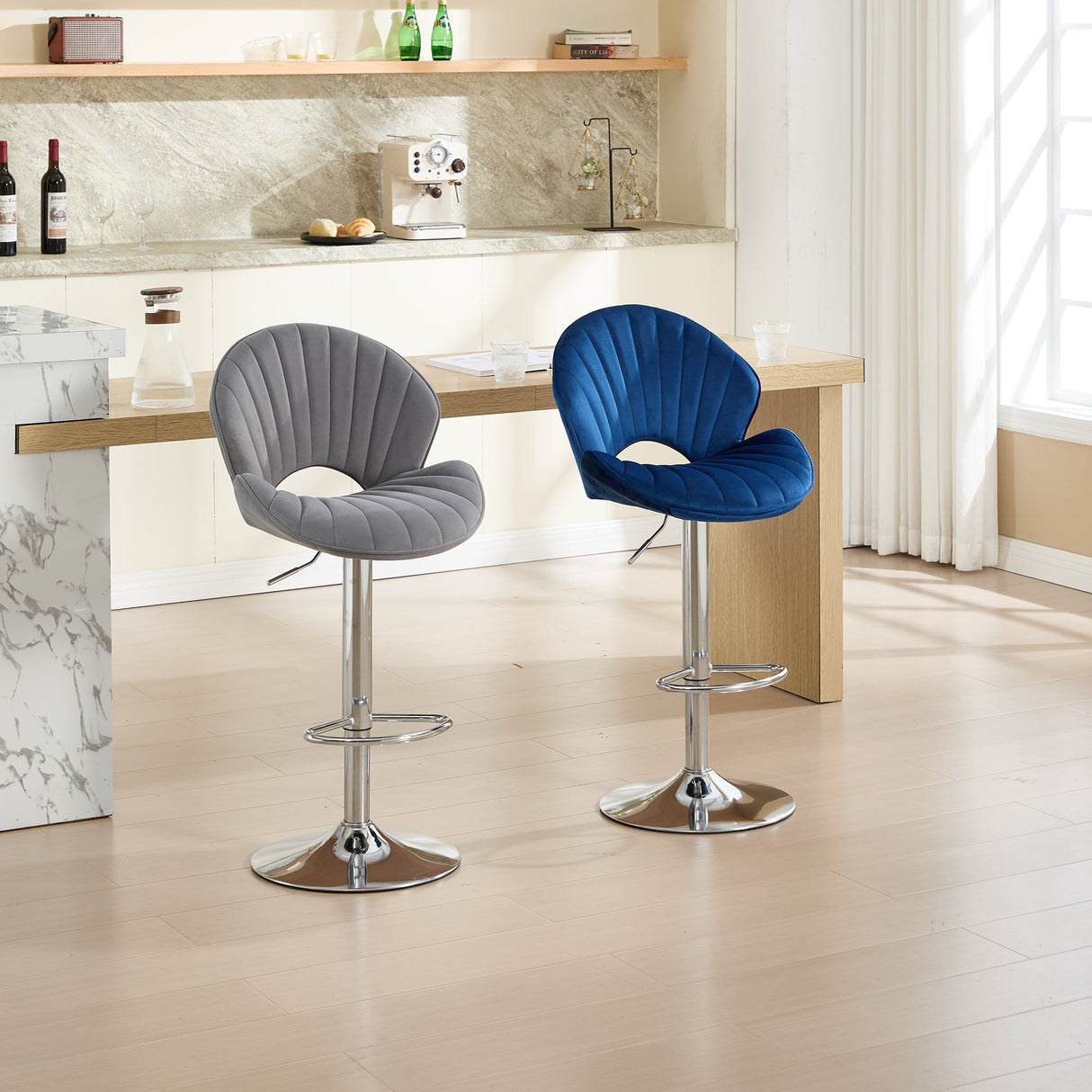 Bar Stools Set of 2 - Adjustable Barstools with Back and Footrest