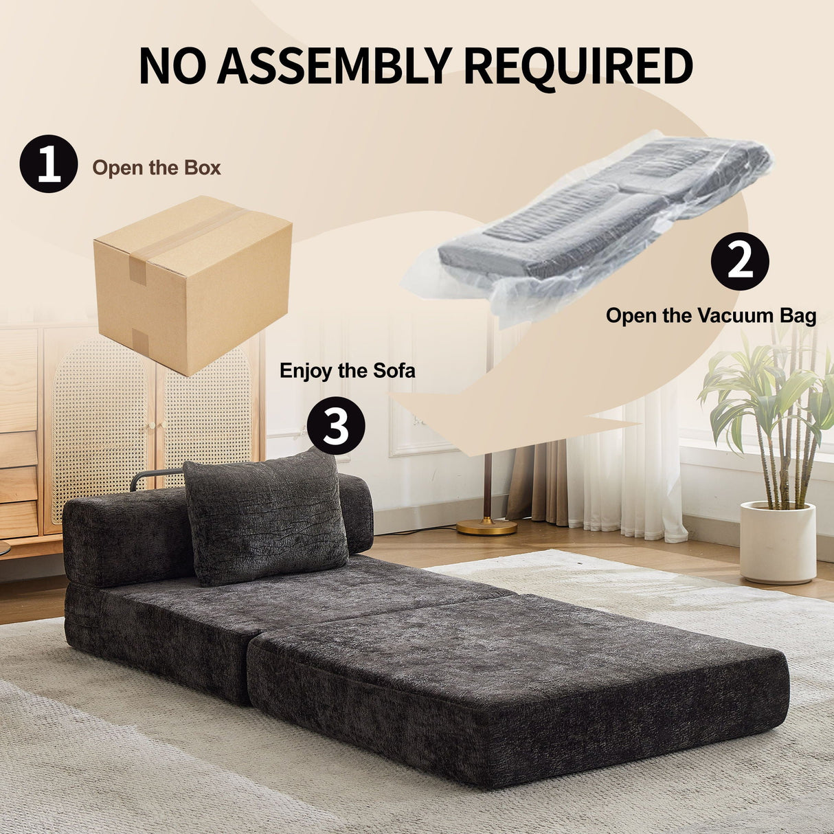 Convertible Floor Sofa Bed With Fixed Shape Frame For Living Room